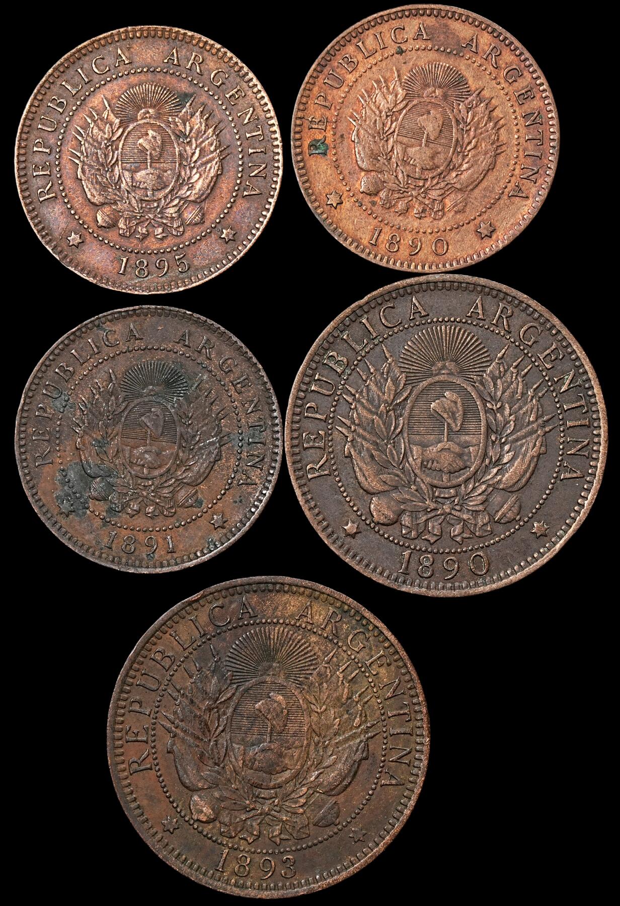 修遠堂世界钱币第九十一期 阿根廷旧铜币一组