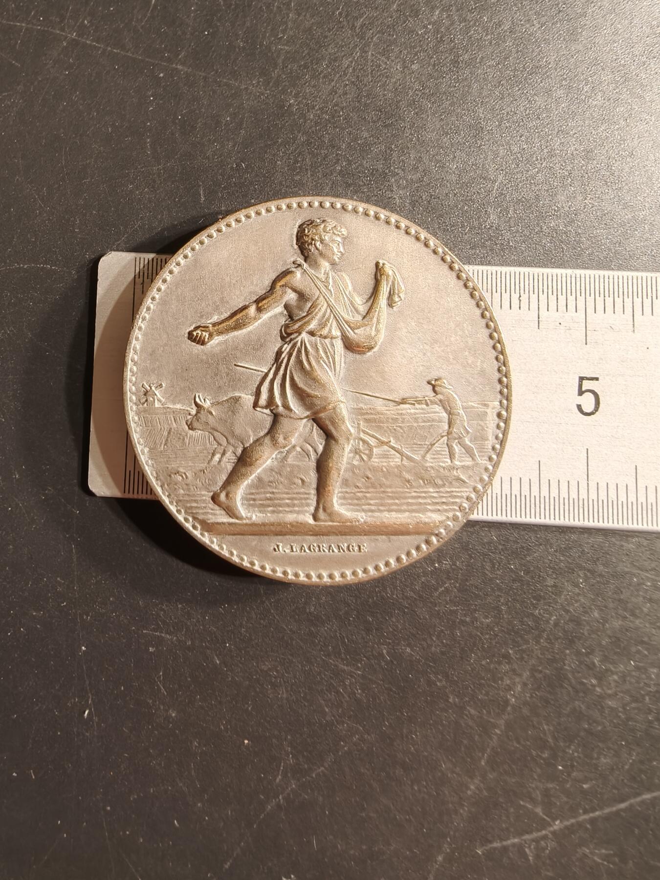 老王徽章第160期 法国农业协会镀银大铜章     播种     直径41mm.   重量36.2g