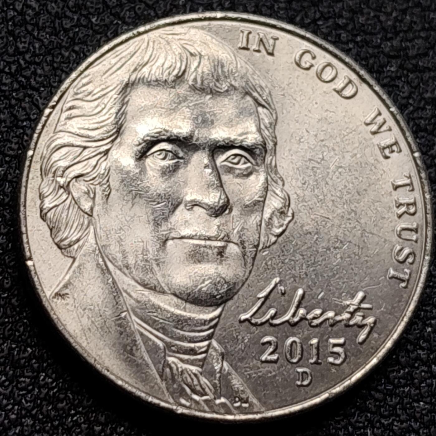 泉币菌-第122场-精品福利场 美国2015年了5美分铜镍币 总统杰斐逊 纪念币 21.2mm 