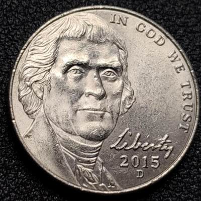 泉币菌-第122场-精品福利场 - 美国2015年了5美分铜镍币 总统杰斐逊 纪念币 21.2mm 