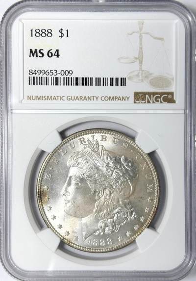 【雨安】【世界币章112-113期】周五/周六 两场连拍 2025-11-01 周六 19:30 保真 8秒倒数自动落锤 高效拍卖 - [评级美洲] USA 美国 1美元 (1878-1921) 摩根 1888年 NGC-MS64 吉祥年