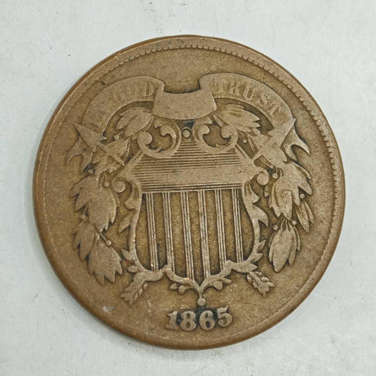 【淘币小摊】限时拍第七百八十四拍  老铜币场  满百包邮可预留两周  周一统一发货  美国1865年2分铜币