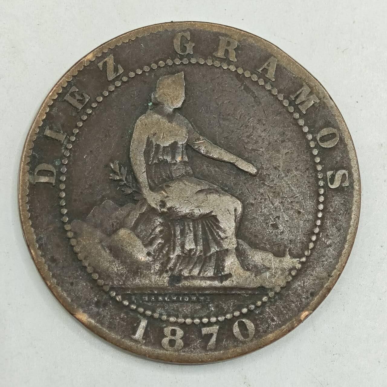 【淘币小摊】限时拍第七百八十四拍  老铜币场  满百包邮可预留两周  周一统一发货  西班牙1870年10分铜币