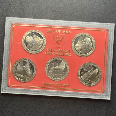 ＜小葵钱铺＞第64期·克朗币·套币·银币场·满200包邮，不寄存·3号发货 - 马恩岛1987年美洲杯1克朗盒装纪念套币