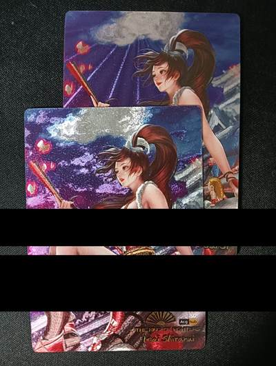 花开卡拍第45期（11月2号周日截拍，品控勿拍!!!拍品不寄存，运费5元，自制卡难免瑕疵，可能存在轻微撞角爆边等出厂瑕疵，品控介意勿拍！） - 奇点 不知火舞 对卡，正常版服饰与清凉版服饰 2张 粗闪，有很细微划痕