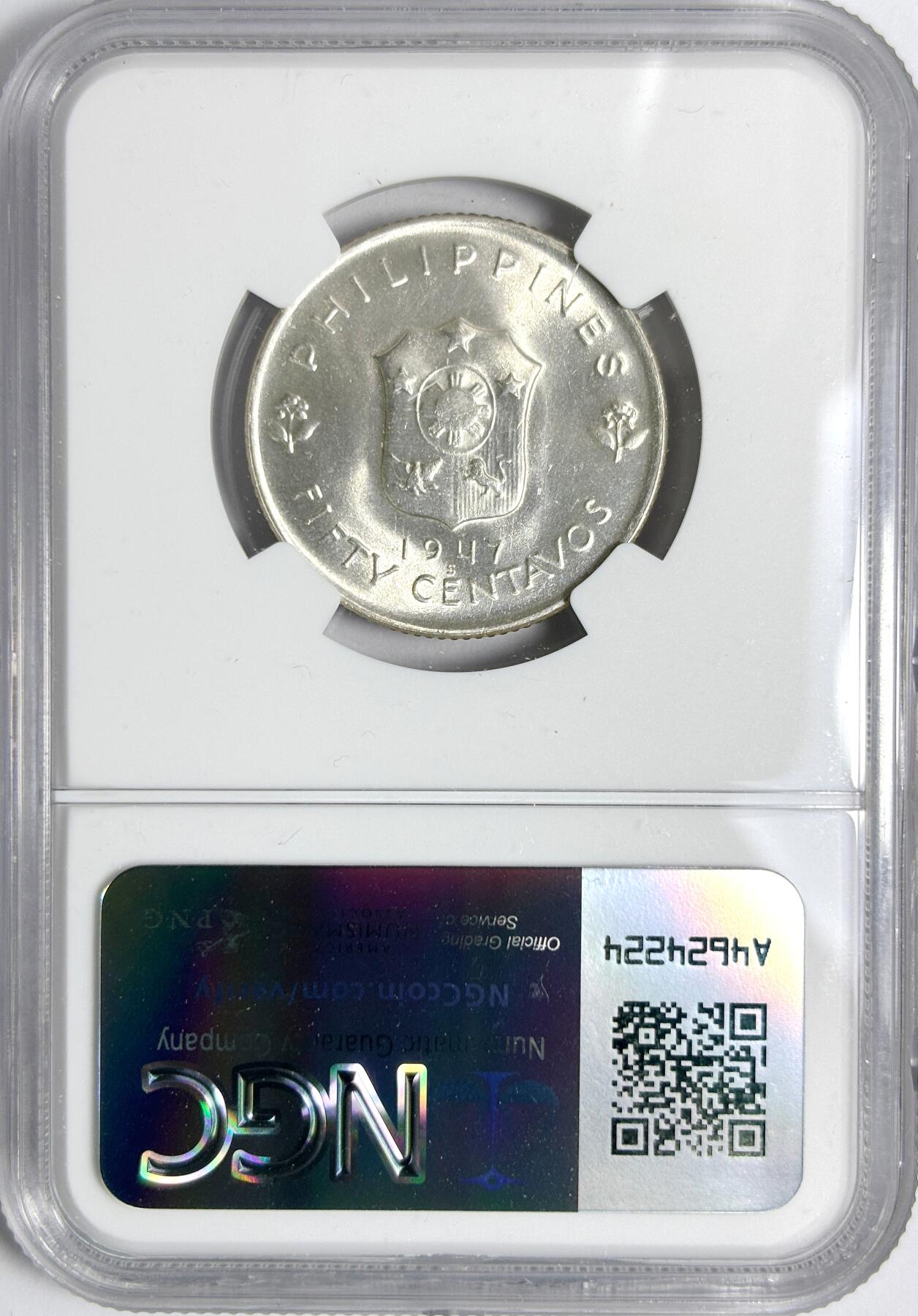 【雨安】【世界币章112-113期】周五/周六 两场连拍 2025-11-01 周六 19:30 保真 8秒倒数自动落锤 高效拍卖 [评级亚洲] Philippines 菲律宾 50分 1947年 道格拉斯·麦克阿瑟 NGC-MS65