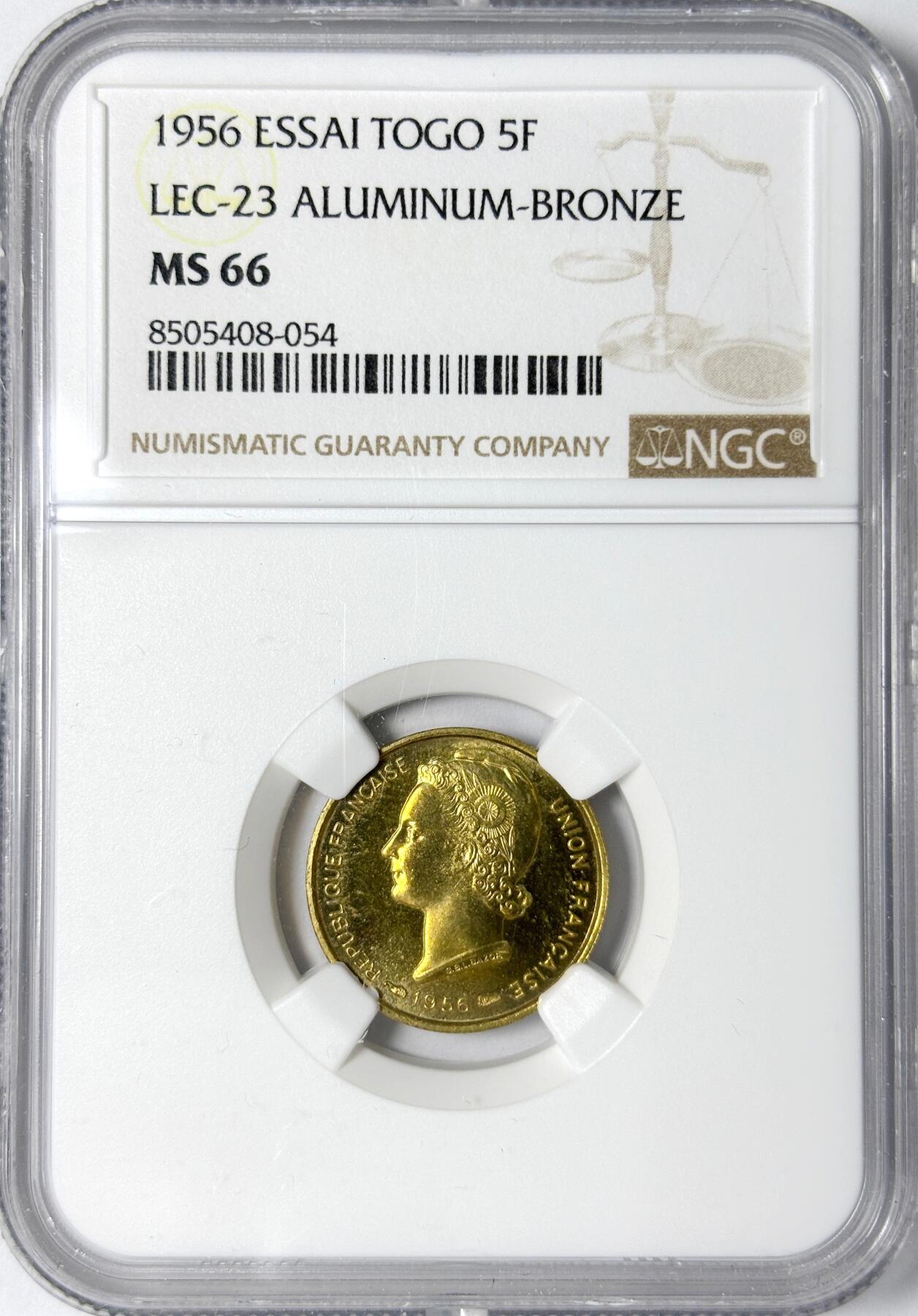 【雨安】【世界币章112-113期】周五/周六 两场连拍 2025-11-01 周六 19:30 保真 8秒倒数自动落锤 高效拍卖 [评级样币] Togo 多哥 5法郎 1956年 样币 NGC-MS66