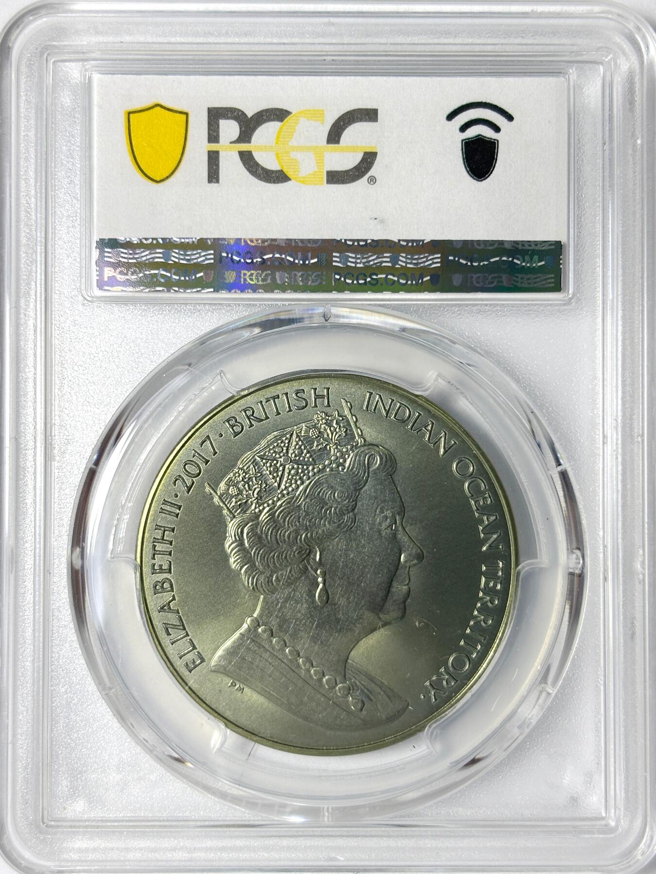 【雨安】【世界币章112-113期】周五/周六 两场连拍 2025-11-01 周六 19:30 保真 8秒倒数自动落锤 高效拍卖 [评级现代] British Indian Ocean Terr. 英属印度洋领地 2镑 2017年 绿海龟 PCGS-PR67