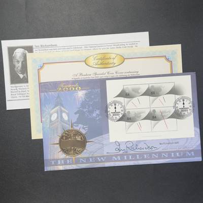 ＜小葵钱铺＞第64期·克朗币·套币·银币场·满200包邮，不寄存·3号发货 - 〈邮币封·伊恩·理查森-詹姆斯·布里迪金奖获得者签名〉塞舌尔2000年千禧年5卢比克朗型纪念币