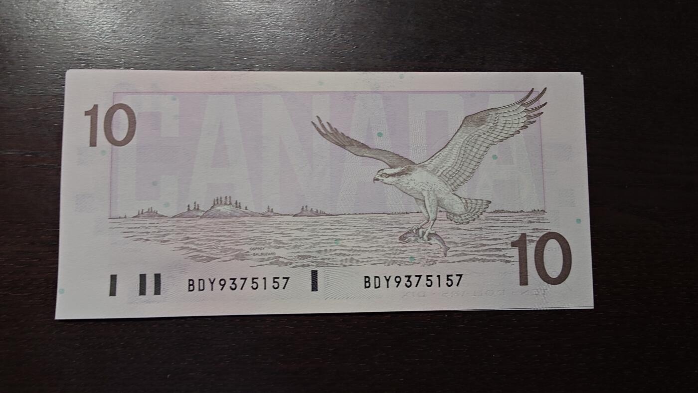 世界钱币～微拍第212期暨2025年第52期  部分库存清仓选号 1989年加拿大10元鸟版 全新绝品无4尾号157