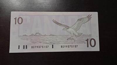 世界钱币～微拍第212期暨2025年第52期  部分库存清仓选号 - 1989年加拿大10元鸟版 全新绝品无4尾号157