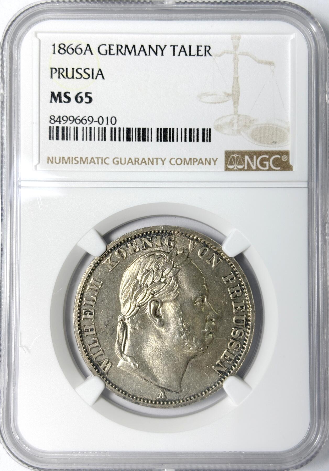 【雨安】【世界币章112-113期】周五/周六 两场连拍 2025-11-01 周六 19:30 保真 8秒倒数自动落锤 高效拍卖 [评级德国] Germany 德国 德意志 1泰勒 Prussia普鲁士 Thun.271 KM#0497 (1866) 威廉一世.普奥战争.桂冠 1866年 NGC-MS65 罕见高分