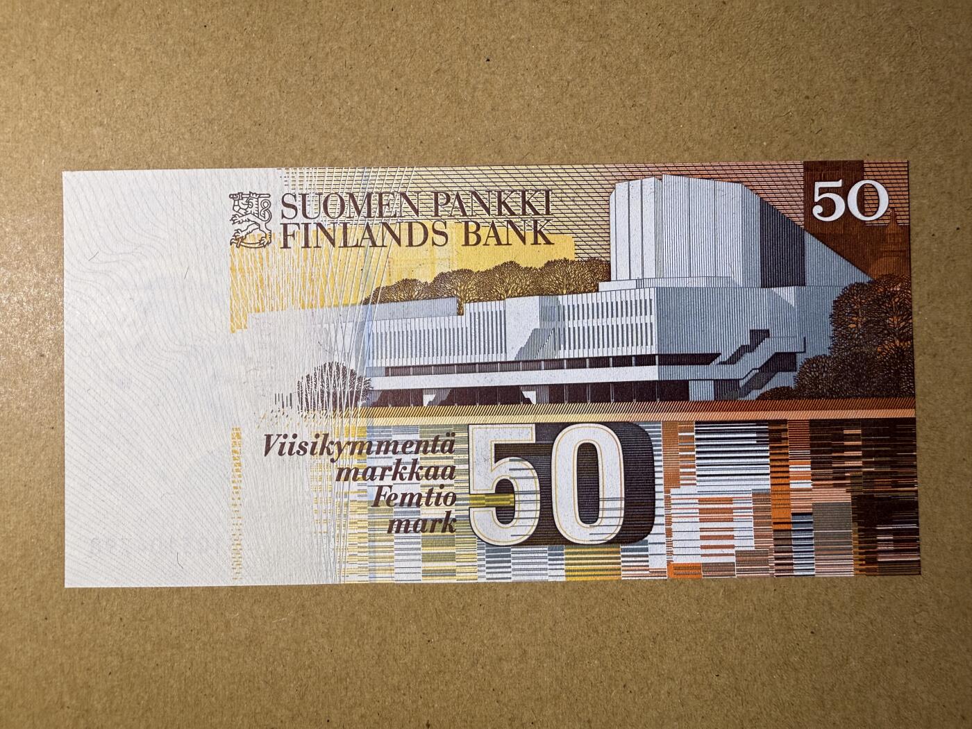 《艾美收藏》第218期-11.2周日外币荟萃 芬兰50马克 UNC 1991年 芬兰建筑师阿尔托