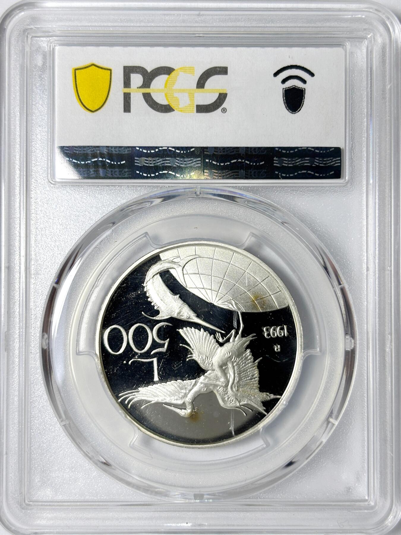 【雨安】【世界币章112-113期】周五/周六 两场连拍 2025-11-01 周六 19:30 保真 8秒倒数自动落锤 高效拍卖 [评级现代] Italy 意大利 500里拉 1993年 保护野生动物 PCGS-PR68DCAM