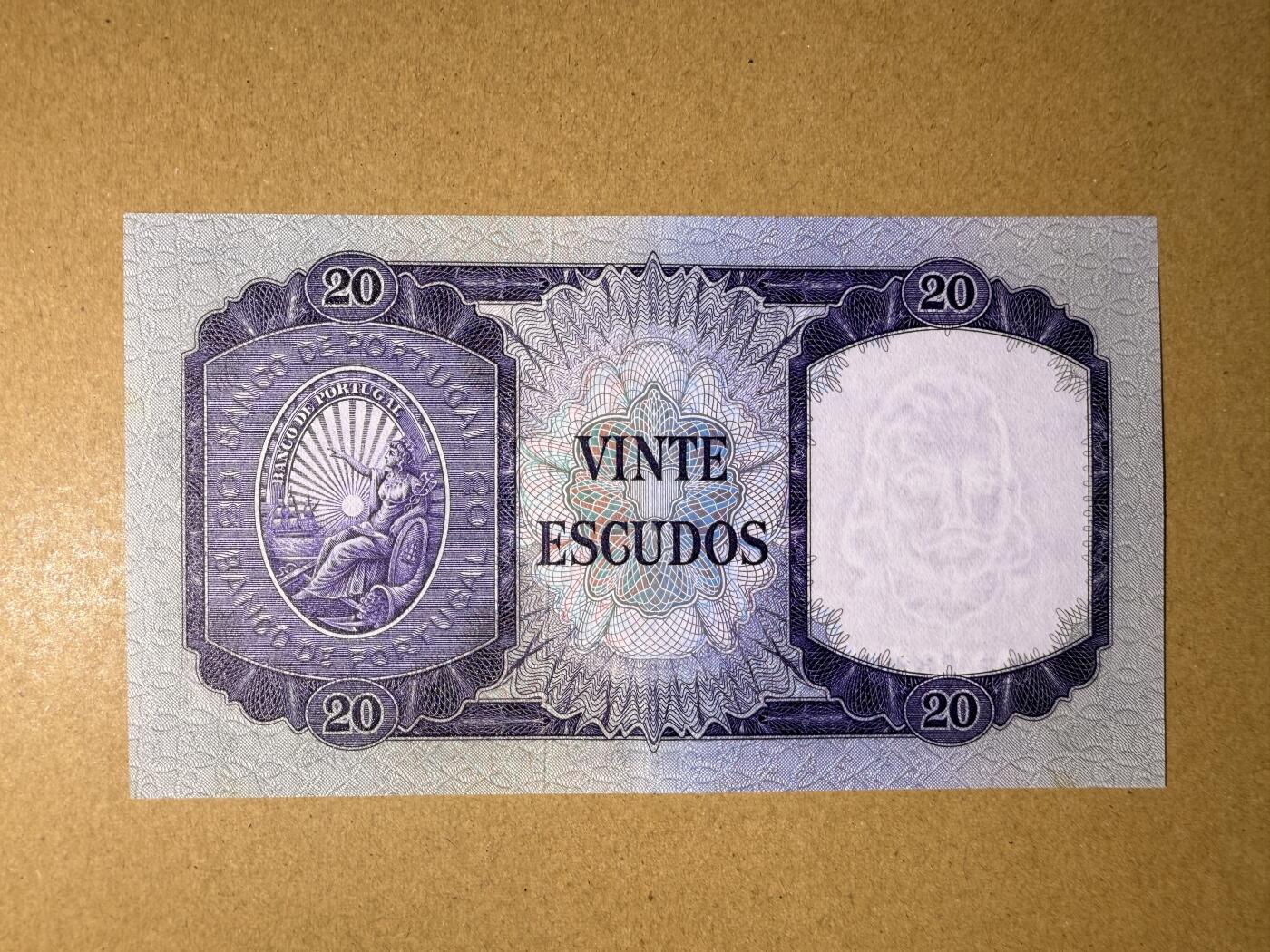 《艾美收藏》第218期-11.2周日外币荟萃 葡萄牙20埃斯库多 UNC 1960年老版本 边缘轻微荧光 无47双尾