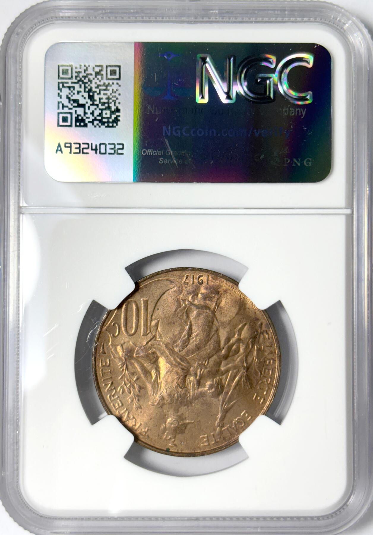 【雨安】【世界币章112-113期】周五/周六 两场连拍 2025-11-01 周六 19:30 保真 8秒倒数自动落锤 高效拍卖 [评级法国] France 法国 10分 1917年 NGC-MS64