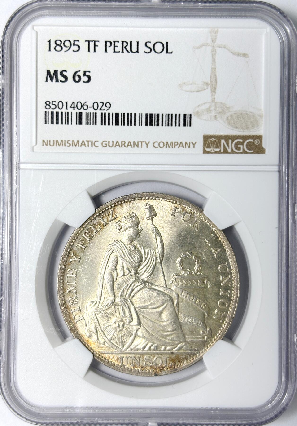 【雨安】【世界币章112-113期】周五/周六 两场连拍 2025-11-01 周六 19:30 保真 8秒倒数自动落锤 高效拍卖 [评级美洲] Peru 秘鲁 1索尔 1895年 NGC-MS65