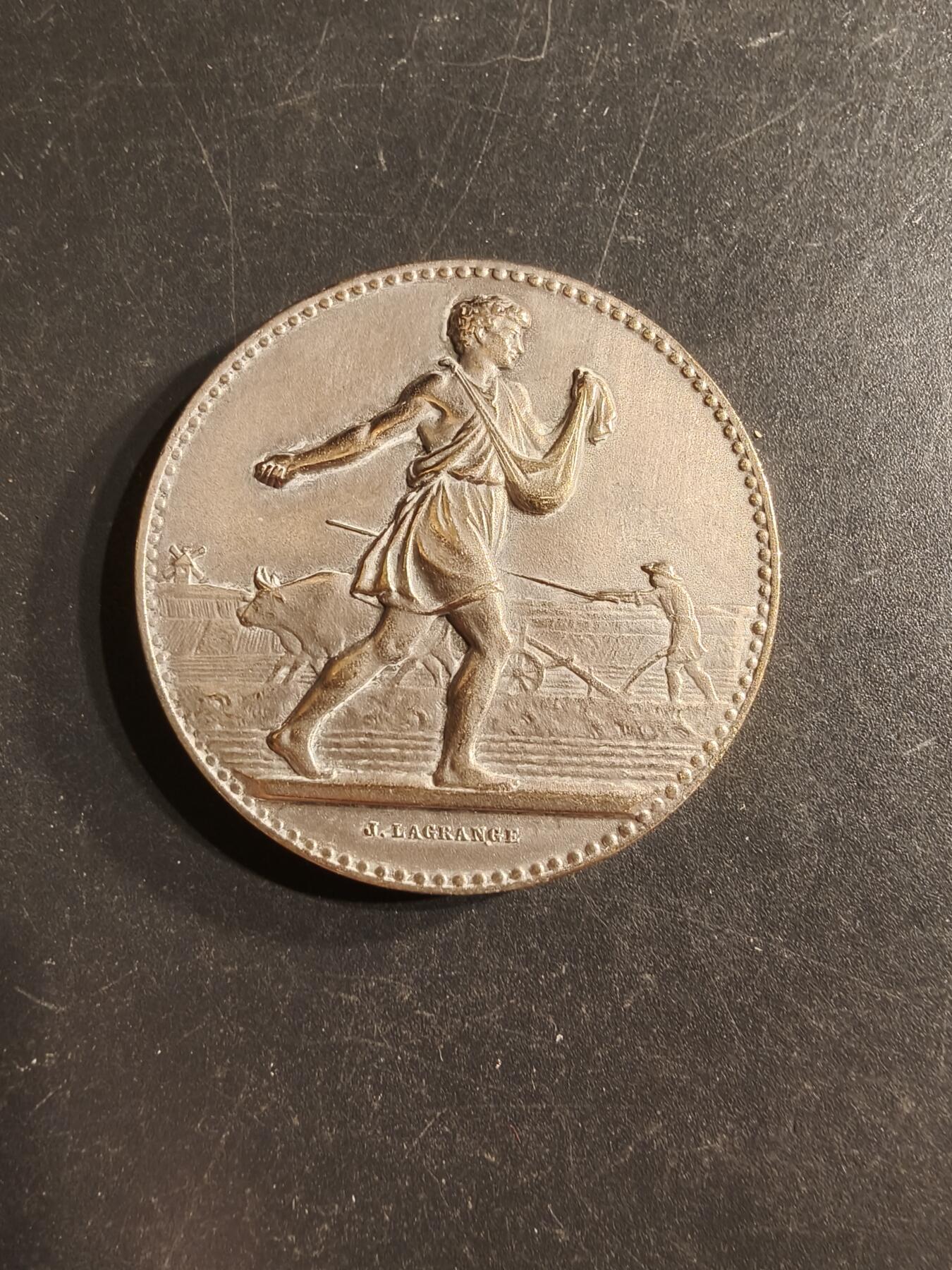 老王徽章第160期 法国农业协会镀银大铜章     播种     直径41mm.   重量36.2g