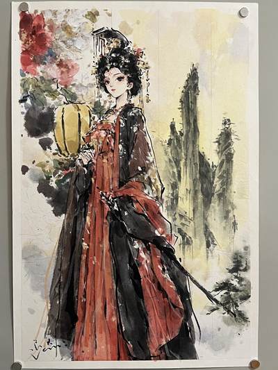 白泽拍卖卡牌手绘专场第27期 - 2025 迟迟手绘画 武则天 A3 迟迟亲签