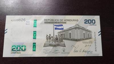 世界钱币～微拍第212期暨2025年第52期  部分库存清仓选号 - 2021年洪都拉斯200伦皮拉 纪念钞全新绝品无47尾号526