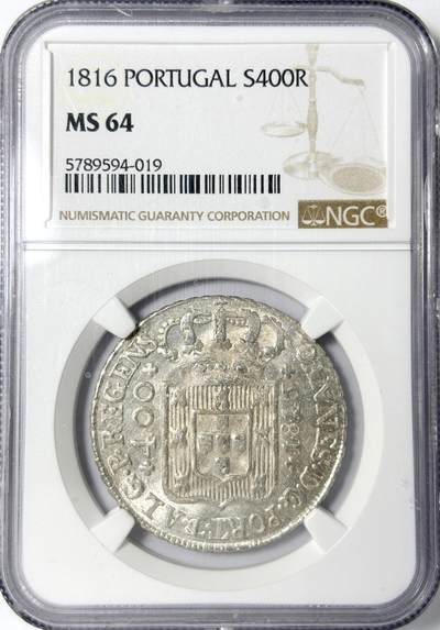 【雨安】【世界币章112-113期】周五/周六 两场连拍 2025-11-01 周六 19:30 保真 8秒倒数自动落锤 高效拍卖 - [评级欧洲] Portugal 葡萄牙 400里斯 KM#0331 (1802-1816) 若昂摄政王 1816年 NGC-MS64