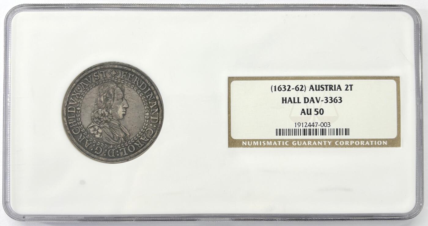 【雨安】【世界币章112-113期】周五/周六 两场连拍 2025-11-01 周六 19:30 保真 8秒倒数自动落锤 高效拍卖 [评级欧洲] Austria 奥地利 2泰勒 KM#0934 DAV-3363 (ND-1646) 斐迪南·卡尔 NGC-AU50 原味欧洲老包浆