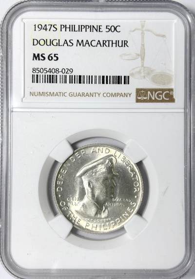 【雨安】【世界币章112-113期】周五/周六 两场连拍 2025-11-01 周六 19:30 保真 8秒倒数自动落锤 高效拍卖 - [评级亚洲] Philippines 菲律宾 50分 1947年 道格拉斯·麦克阿瑟 NGC-MS65
