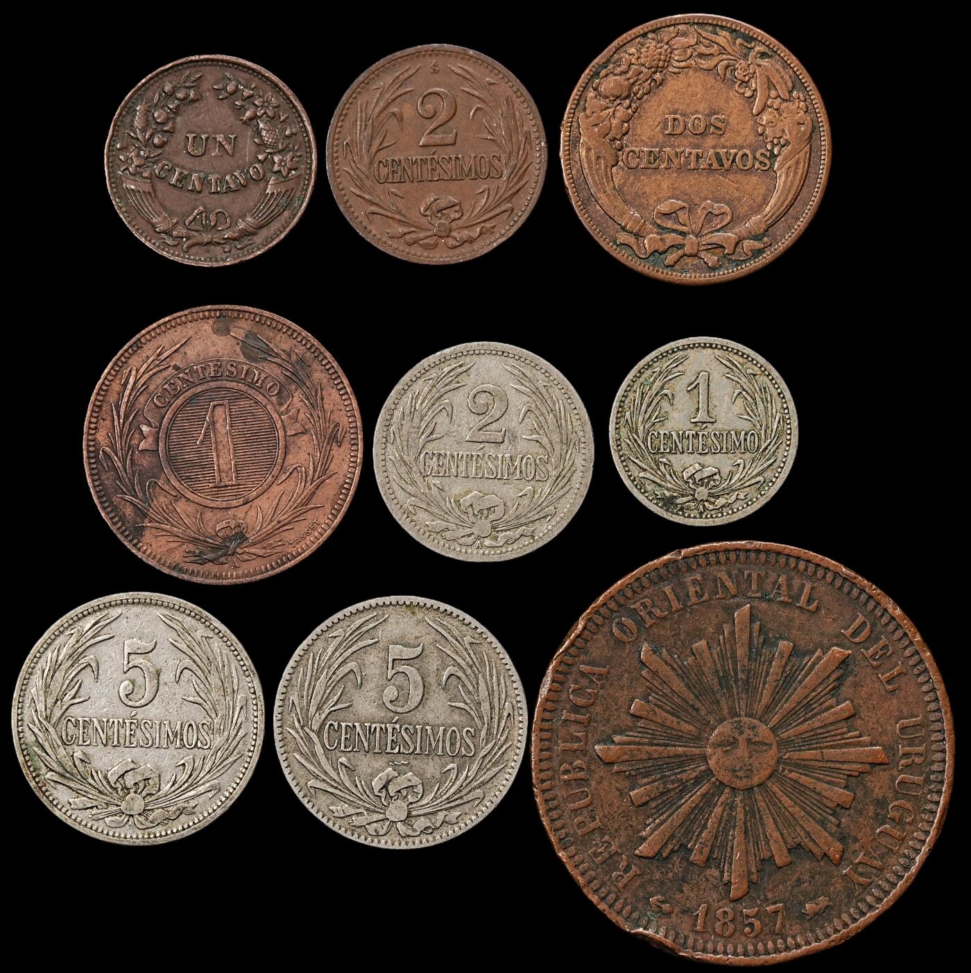 修遠堂世界钱币第九十一期 秘鲁，乌拉圭旧钱币一组