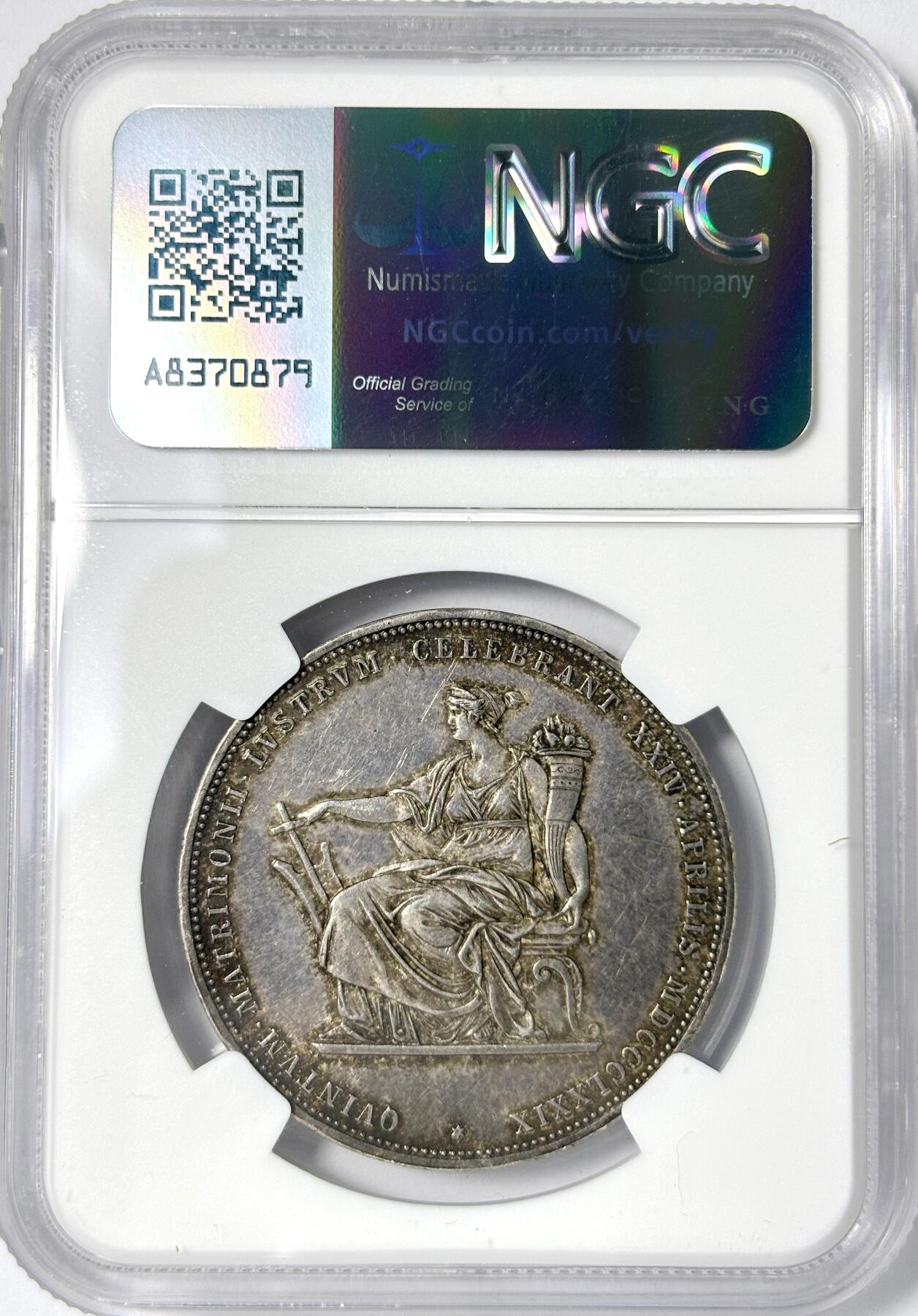 【雨安】【世界币章112-113期】周五/周六 两场连拍 2025-11-01 周六 19:30 保真 8秒倒数自动落锤 高效拍卖 [评级欧洲] Austria 奥地利 2弗洛林 1879年 茜茜公主婚礼 NGC-MS61