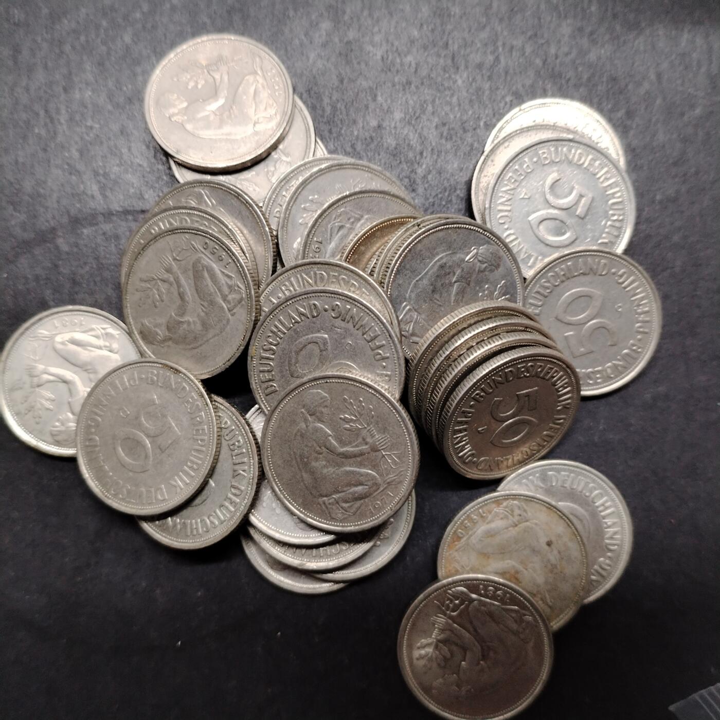 德国摘花女神  早期50芬妮  保真外国钱币硬币