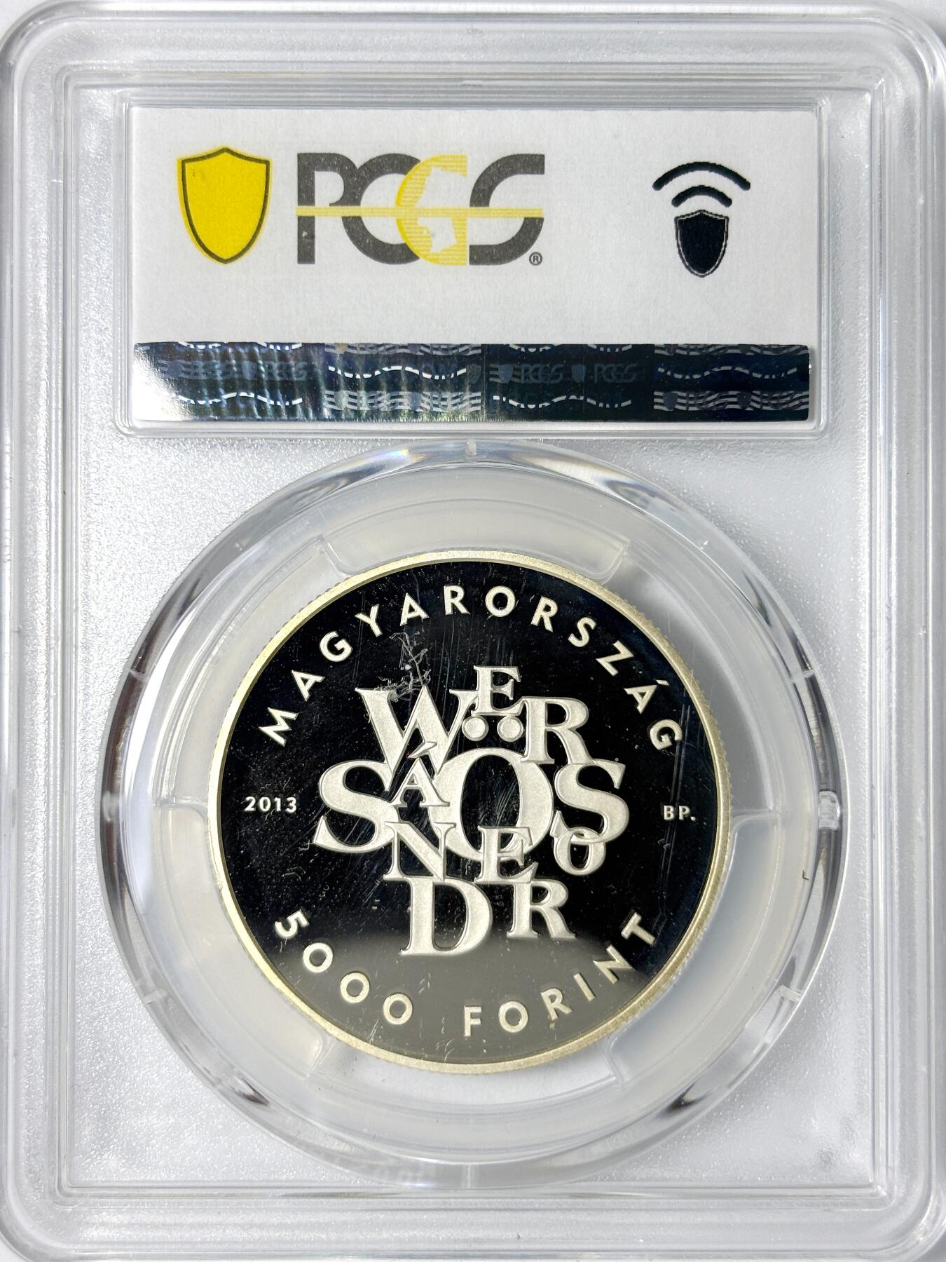 【雨安】【世界币章112-113期】周五/周六 两场连拍 2025-11-01 周六 19:30 保真 8秒倒数自动落锤 高效拍卖 [评级现代] Hungary 匈牙利 5000福琳 2013年 诗人山多尔·韦雷斯 PCGS-PR69DCAM