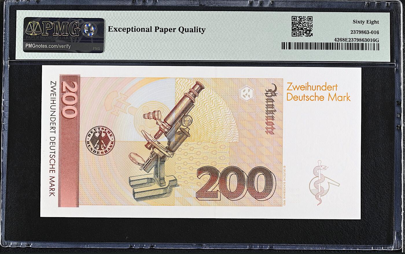 《艾美收藏》第218期-11.2周日外币荟萃 德国200马克 PMG68E 1989年 德国医学家埃尔利希 冠军分