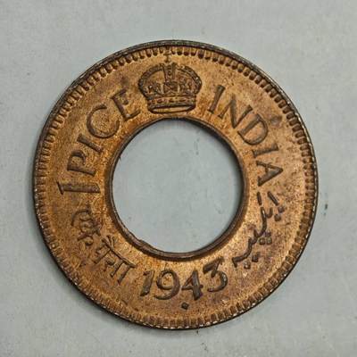 【淘币小摊】限时拍第七百八十四拍  老铜币场  满百包邮可预留两周  周一统一发货  - 印度1943年1派沙铜币圆冠原光