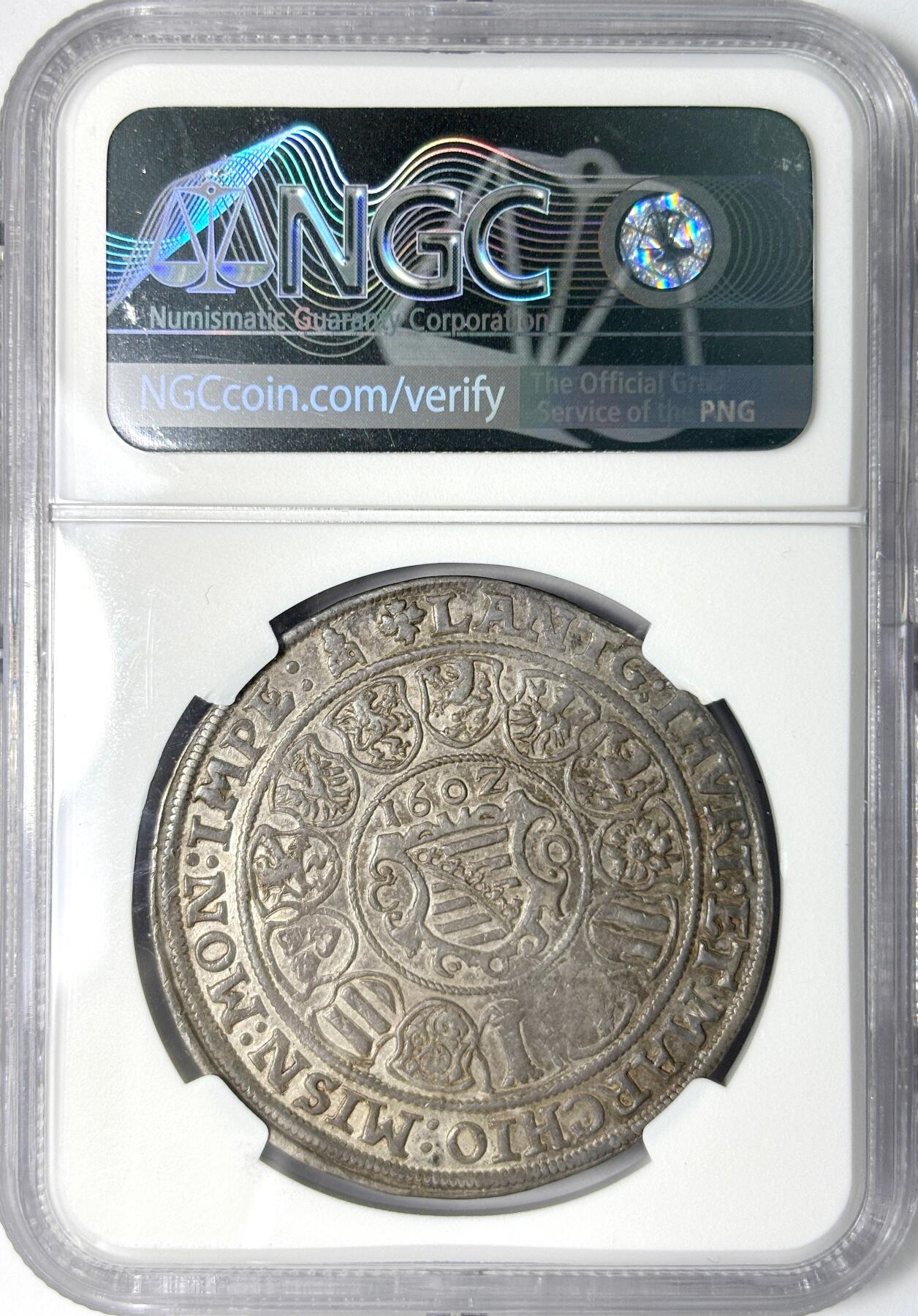 【雨安】【世界币章112-113期】周五/周六 两场连拍 2025-11-01 周六 19:30 保真 8秒倒数自动落锤 高效拍卖 [评级德国] Germany 德国 德意志 萨克森-哥达 1泰勒 1602年 NGC-AU50 同一老藏家精选萨克森经典泰勒收藏