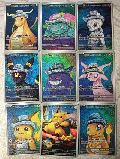 花开卡拍第45期（11月2号周日截拍，品控勿拍!!!拍品不寄存，运费5元，自制卡难免瑕疵，可能存在轻微撞角爆边等出厂瑕疵，品控介意勿拍！） - 手绘风宝可梦 1套9张 彩闪