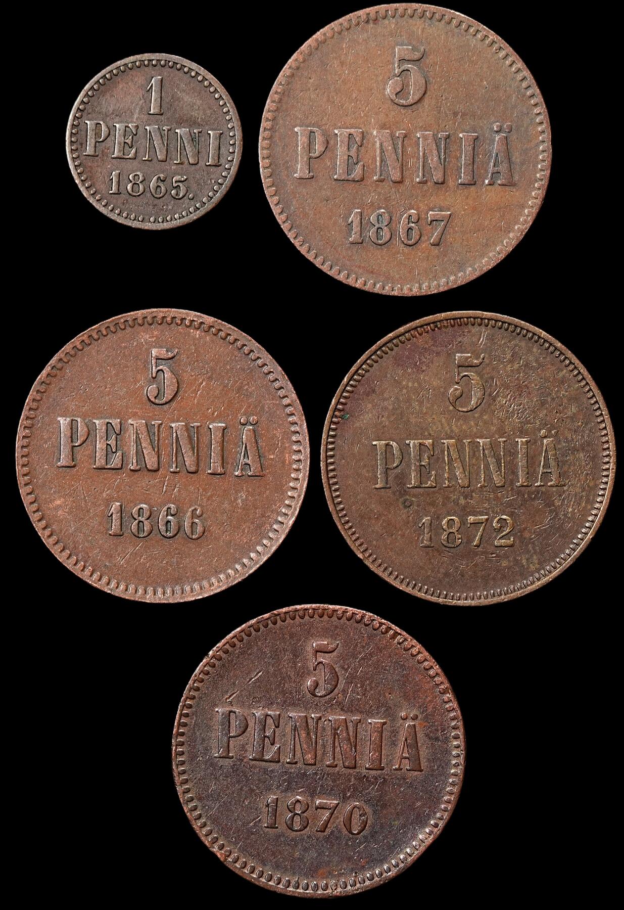 修遠堂世界钱币第九十一期 少见早期年份 芬兰铜币一组