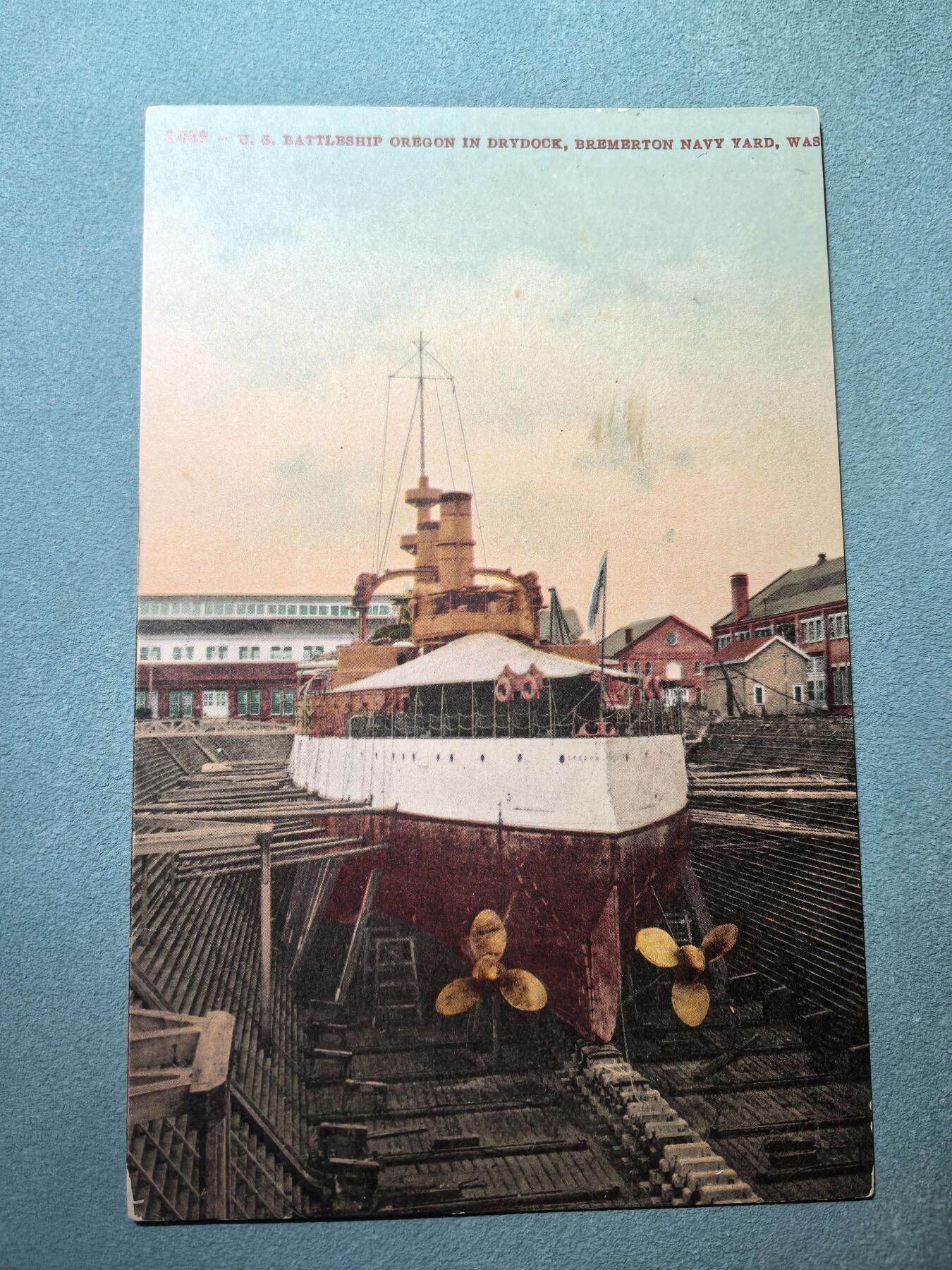 盛世勋华——号角文化勋章邮票专场拍卖第286期 美国二战时期军舰专题明信片 干船坞里的俄勒冈号战列舰