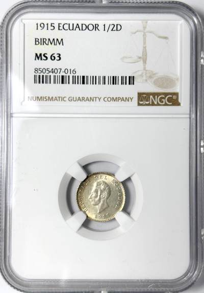 【雨安】【世界币章112-113期】周五/周六 两场连拍 2025-11-01 周六 19:30 保真 8秒倒数自动落锤 高效拍卖 - [评级美洲] Ecuador 厄瓜多尔 1/2D 1915年 NGC-MS63