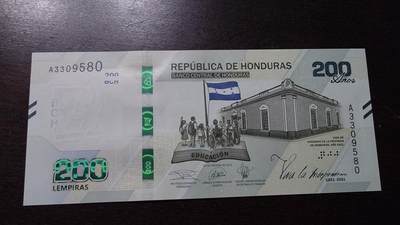 世界钱币～微拍第212期暨2025年第52期  部分库存清仓选号 - 2021年洪都拉斯200伦皮拉 纪念钞全新绝品无47尾号580