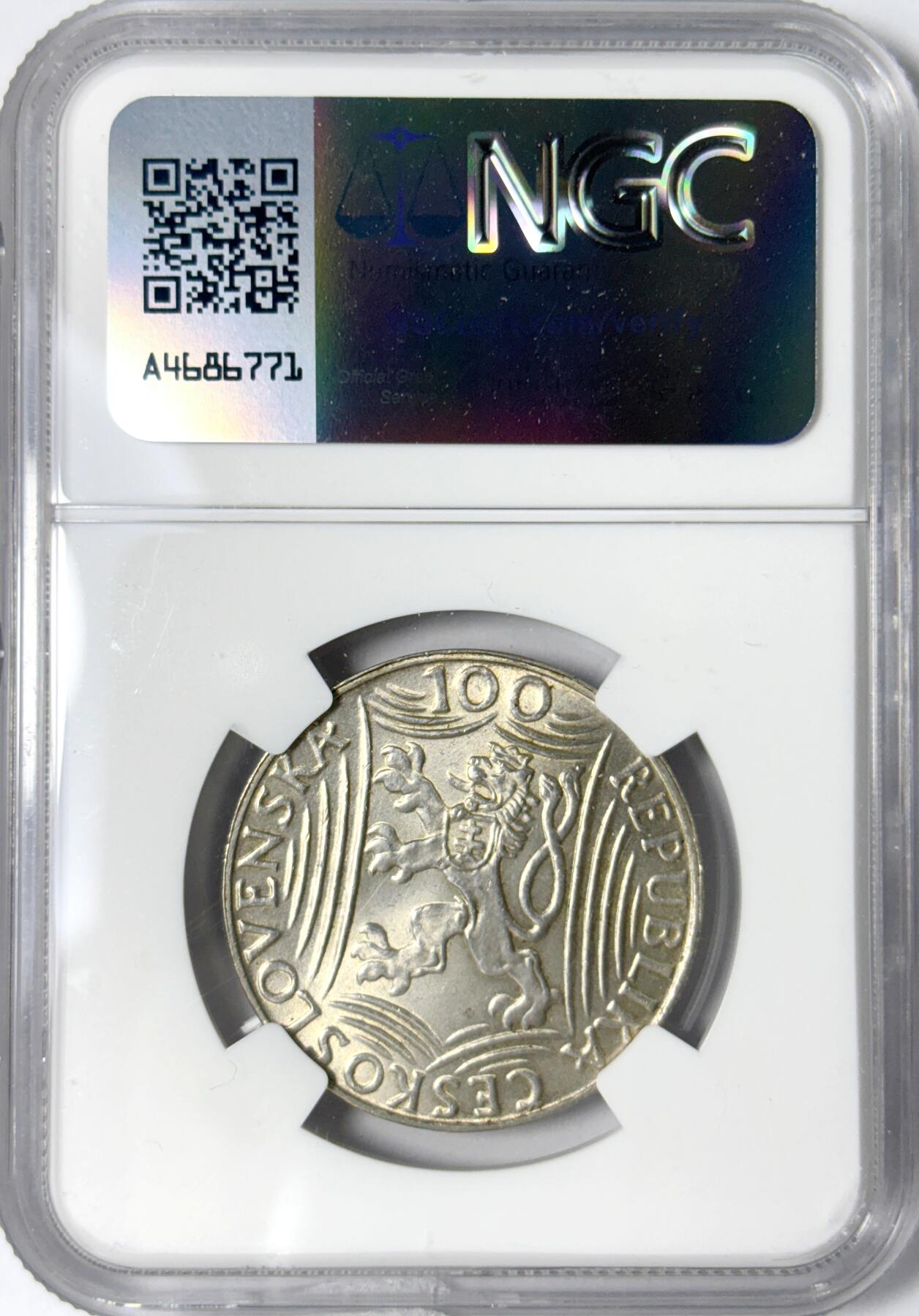 【雨安】【世界币章112-113期】周五/周六 两场连拍 2025-11-01 周六 19:30 保真 8秒倒数自动落锤 高效拍卖 [评级欧洲] Czechoslovakia 捷克斯洛伐克 100克朗 1949年 斯大林 NGC-MS63