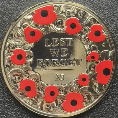 ＜小葵钱铺＞第64期·克朗币·套币·银币场·满200包邮，不寄存·3号发货 - 泽西岛2015年阵亡将士纪念日5镑彩色克朗型纪念币