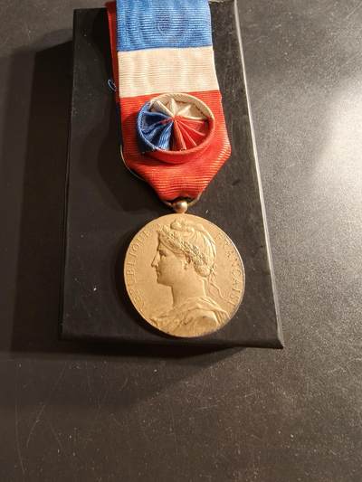 老王徽章第160期 - 法国金级社会安全部劳工奖章     带盒子    950银镀金     13g