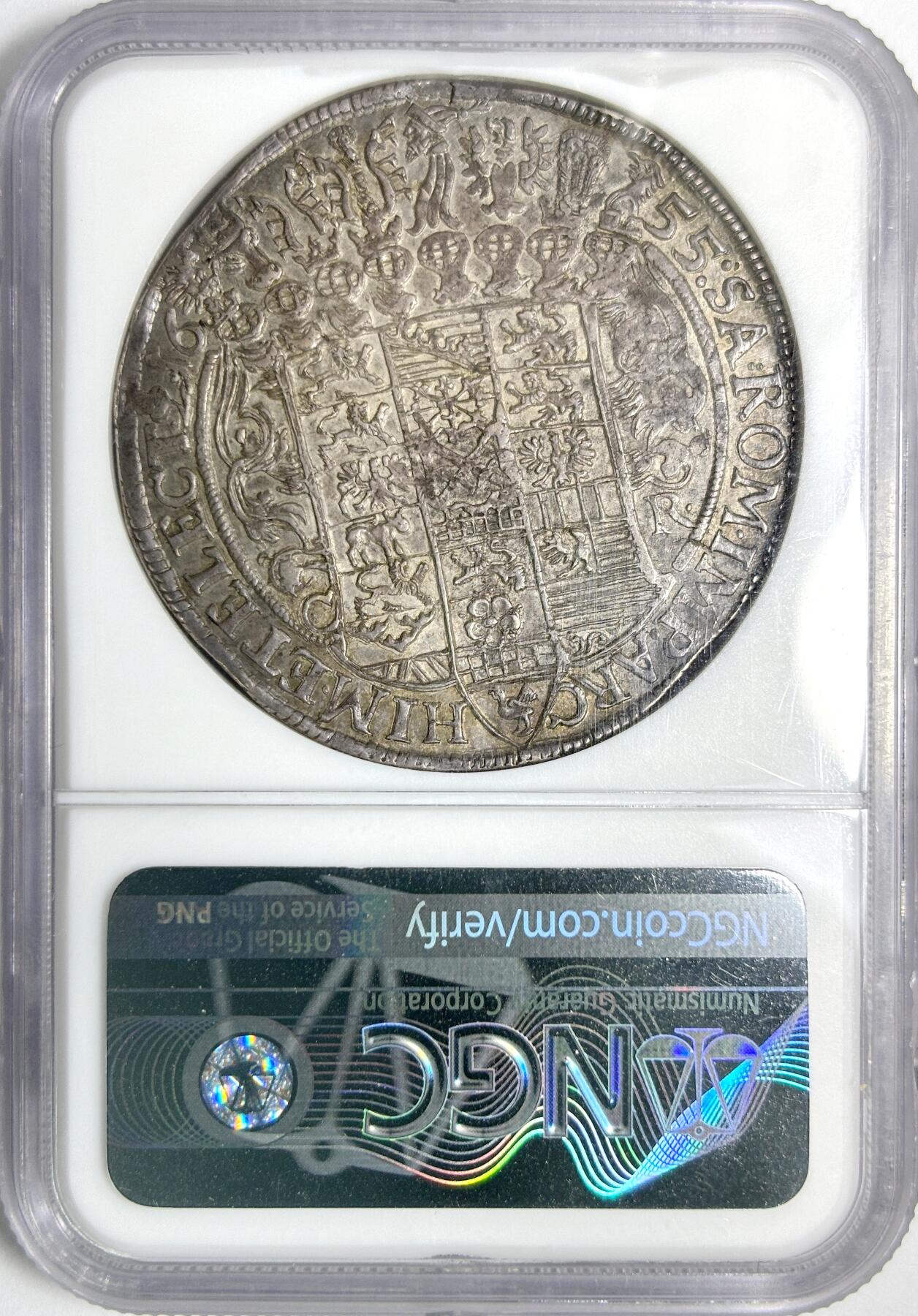 【雨安】【世界币章112-113期】周五/周六 两场连拍 2025-11-01 周六 19:30 保真 8秒倒数自动落锤 高效拍卖 [评级德国] Germany 德国 德意志 萨克森 1泰勒 1655年 持剑武士 NGC-AU50 同一老藏家精选萨克森经典泰勒收藏