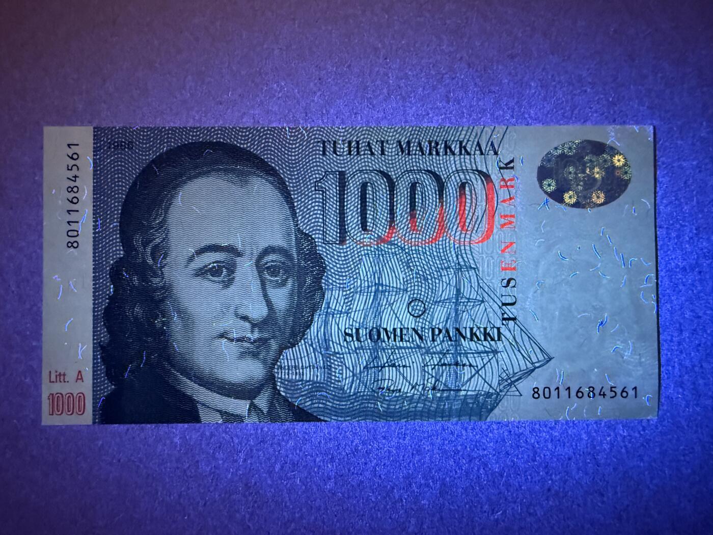 《艾美收藏》第218期-11.2周日外币荟萃 芬兰1000马克 UNC 末版 芬兰议员屈德纽斯 原票好品 仅一个角轻微荧光