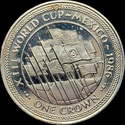 ＜小葵钱铺＞第64期·克朗币·套币·银币场·满200包邮，不寄存·3号发货 - 马恩岛1986年墨西哥世界杯·旗帜1克朗精制纪念币