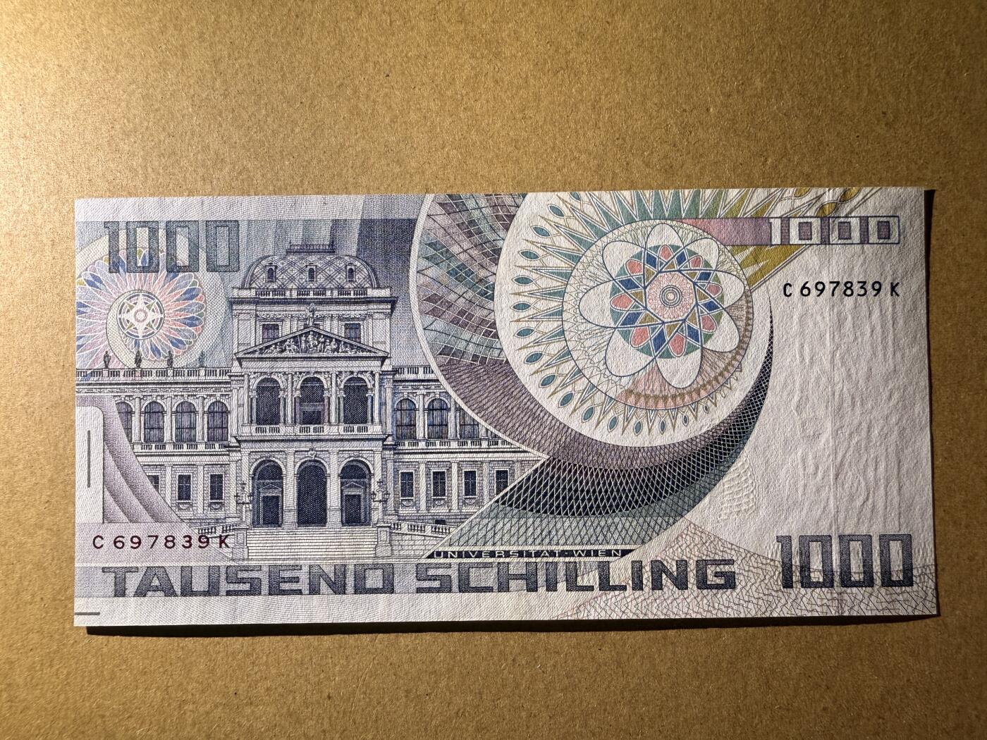 《艾美收藏》第218期-11.2周日外币荟萃 奥地利1000先令 AU 1983年薛定谔 不明显的暗折 无4