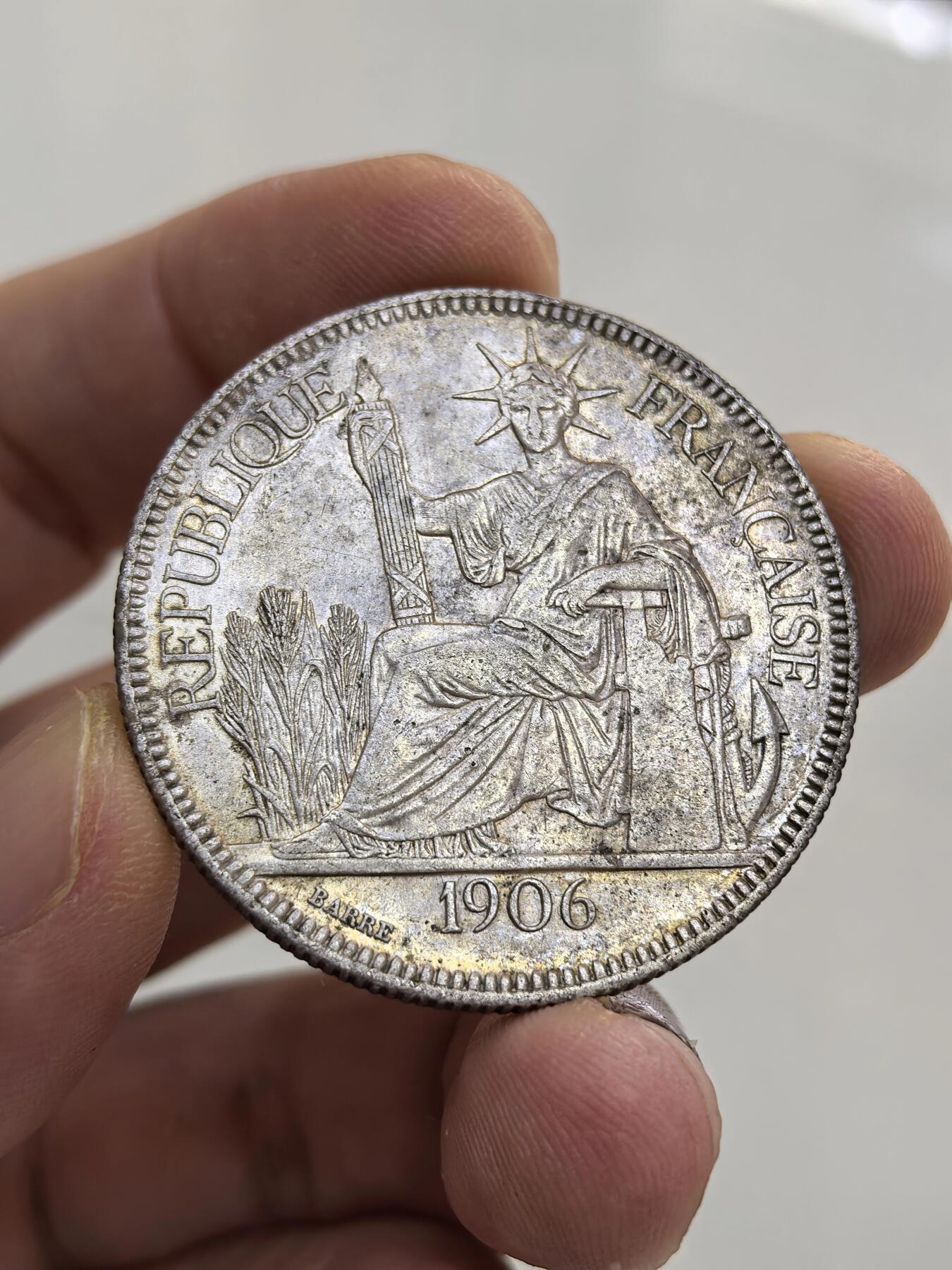 博洋堂世界钱币拍卖第144期（全场包邮） 法属印支1906年A版坐洋大银币，原味带光