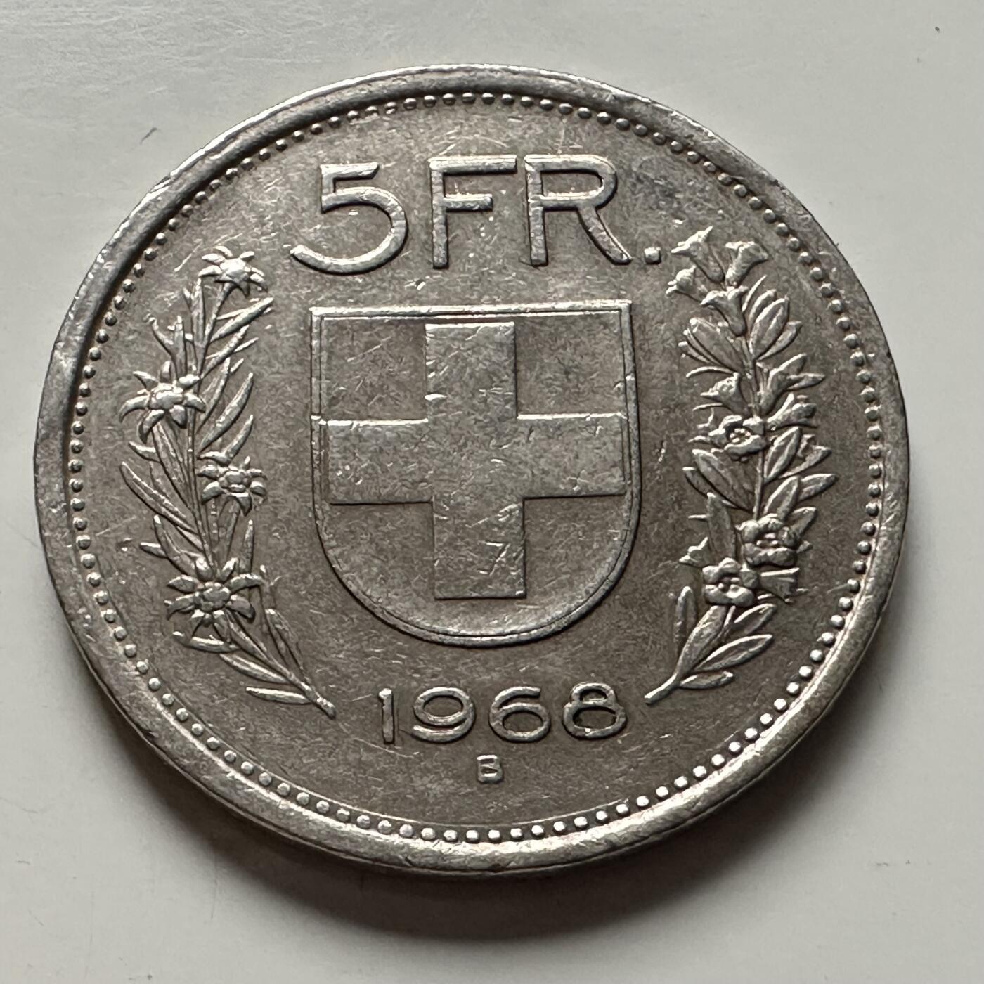 🌹外币初藏🌹🐯2025年第122场  每周二四六晚8️⃣点 接代拍 瑞士1968年5法郎b