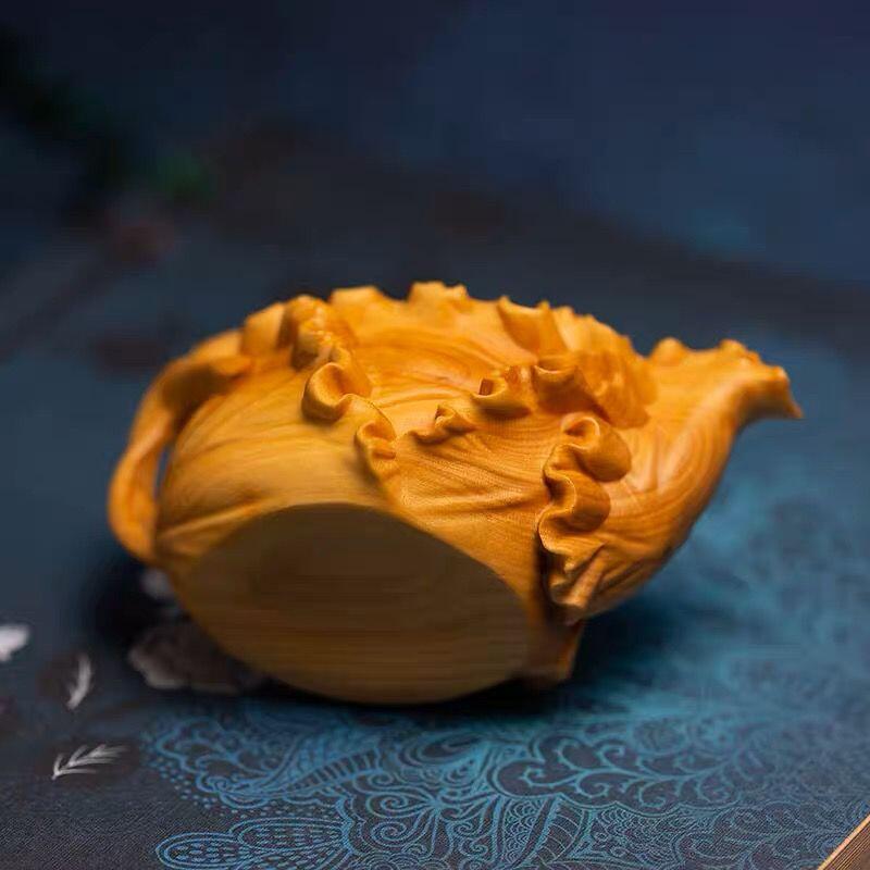 听雨轩（14）木雕 黄杨木雕 荷叶壶摆件 7cm