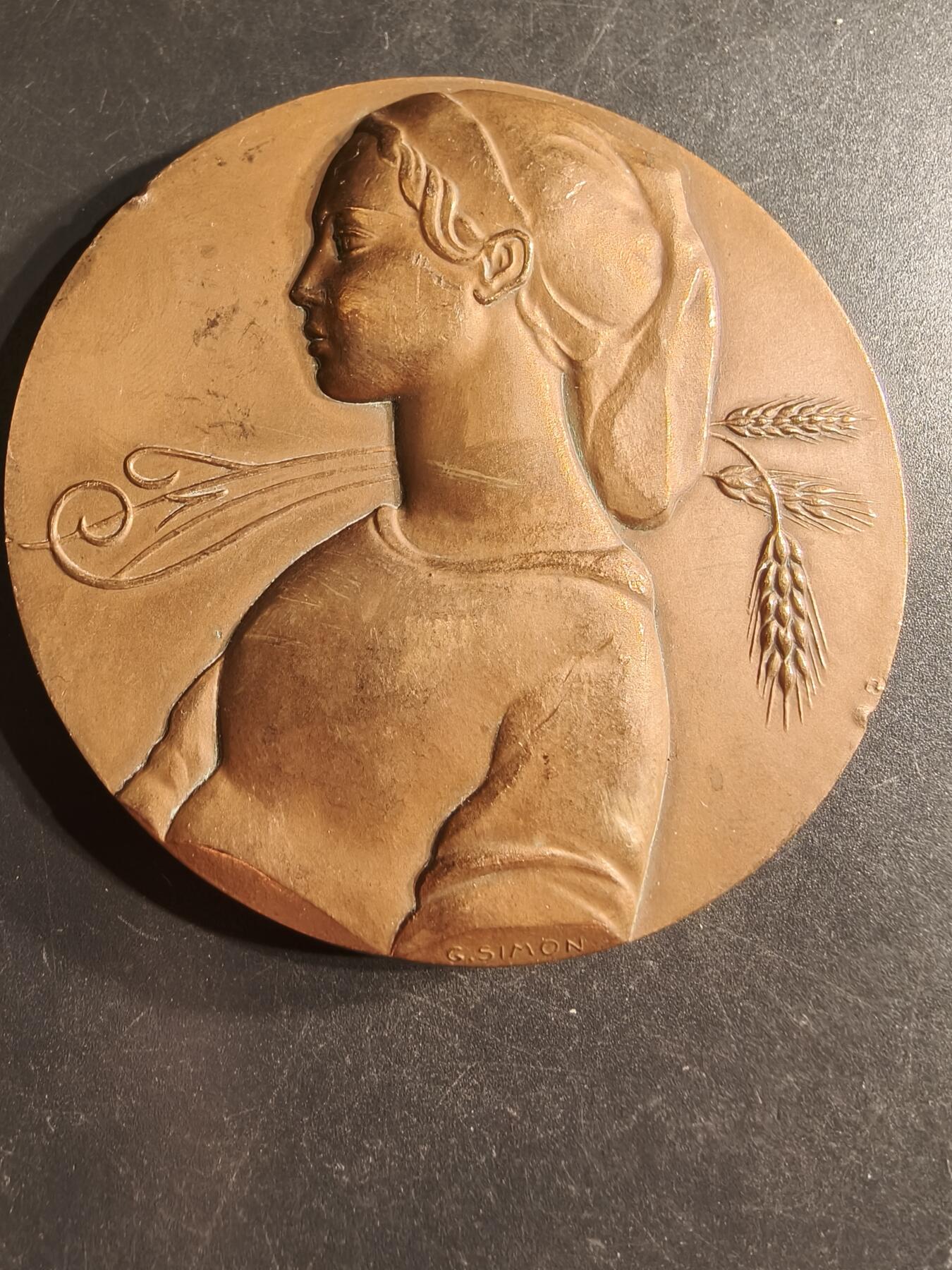 老王徽章第160期 法国巴黎信贷银行大铜章     高浮雕     直径68mm.    重量180g